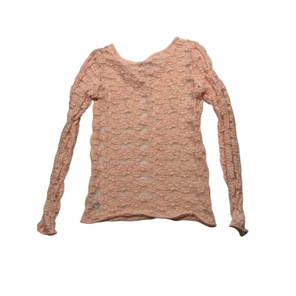 Free People Sheer Lace Textured Long Sleeve Top Blush Size M Romantic Coquette - Picture 3 of 8